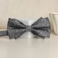 Elegant grey textured double-layered bow tie for men's formal wear and wedding suits. - Starry Gray Bowtie