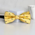 Yellow bow tie with cute black dog pattern, classic groom tuxedo accessory for wedding parties. - Yellow Navy Puppy Bowtie