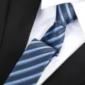 Men's blue striped tie professional business formal wear necktie classic style color variant - W15 Zipper / 6 cm Wide / Blue