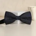 Black mens bow tie with blue floral jacquard pattern, elegant formal wear neckwear accessory. - Blue Pattern Bowtie