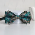 Mens double layer paisley bow tie formal wedding business stylish bowknot accessory black teal - Blue and White Porcelain Bowtie