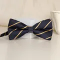 Navy blue bow tie with elegant gold diagonal stripes for men wedding formal wear - Aesthetic Gold Stripe Bowtie