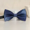 Men's blue plaid bow tie variant, classic double layer design for formal business suits weddings. - Handsome Men Plaid Bowtie
