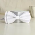 White double bow tie for men groom wedding formal party stylish classic neckwear accessory - White Glossy Asymmetric Bowtie