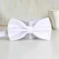 White bow tie for men and women, classic formal wear wedding accessory with elastic strap. - White Fine Stripe Bowtie