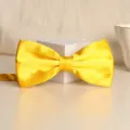 Bright yellow satin bow tie for men and women, classic wedding formal wear accessory variant. - Golden Glossy Bowtie