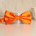Orange satin bow tie for men, classic formal wedding accessory, vibrant solid color style. - Orange Glossy Bowtie