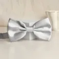 Silver satin bow tie for men, elegant formal wedding neckwear accessory for groom. - Light Gray Glossy Bowtie