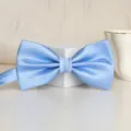 Light blue textured bowtie for men formal suit wedding shirt stylish neckwear accessory. - Blue and White Check Bowtie