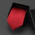Elegant red striped necktie with gift box, perfect for business formal wear and wedding events. - 8cm Wine Red Dark Pattern Manual