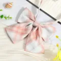 Close up detail view of pink plaid JK school uniform bow tie with ribbon collar accessory. - JK028 Light Orange Plaid Bow Tie