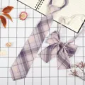 Set Cravatta e Farfallino a Quadri Motivo Scozzese Stile Giapponese Uniforme Viola Rosa - JK018 Nebbia Tenue