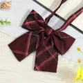 Dark red plaid JK bow tie for school uniform, cute ribbon collar accessory for women. - JK040 Shahua Plaid Bow Tie