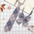 Set cravatta e fiocco scozzese JK, design a griglia blu rosa, accessorio accademico dolce. - JK035 Viola Arancione