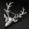 Spilla da uomo con testa di cervo in argento, distintivo vintage per abito elegante - Spilla Grande Alce / Scatola regalo / Argento