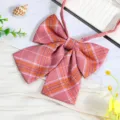 JK Japanese Plaid Bow Tie Cute School Uniform Ribbon Collar Accessory for Girls Outfits - JK041 Orange Pink Plaid Bow Tie