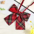 JK Japanese style red black plaid bow tie ribbon collar flower uniform shirt accessory - JK042 Hawthorn Red Plaid Bow Tie