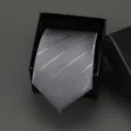 Grey striped formal tie in a black gift box, elegant business necktie accessory. - 8cm Light Gray Dark Stripe Manual