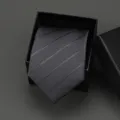 Black striped business necktie variant with gift box for formal wear and nice suits. - 8cm Dark Gray Dark Stripe Manual