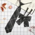 Set cravatta e fiocco JK a quadri in stile giapponese, perfetto per la scuola. - JK047 Grigio Cenere A Quadri
