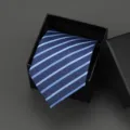 Classic blue striped necktie neatly packed in a black gift box for business formal suit wear. - 8cm A02 Manual
