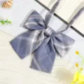 Detailed close-up of a Japanese JK style plaid bowtie, showing fabric texture and neat bow. - JK050 Light Purple Plaid Bow Tie