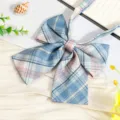 JK Japanese style plaid bow tie, blue pink ribbon collar accessory for uniform shirts. - JK051 Blue Pink Plaid Bow Tie