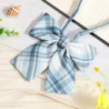 JK Japanese blue plaid bow tie collar accessory for women shirt sailor suit uniform details - Blue Gray White Plaid Bow Tie