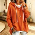Sweat à capuche ample en tricot gaufré orange pour femme haut décontracté élégant - S / Orange