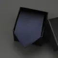 Dark blue striped necktie with black gift box, professional business formal wear accessory SKU. - 8cm Ocean Blue Manual