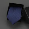 Classic dark blue striped necktie packaged in a black gift box, ideal for business and formal wear. - 8cm Blue Bold Stripe Manual
