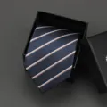 Men's Classic Business Striped Tie in Gift Box Navy Blue Formal Necktie Elegant Suit Accessory - 8cm Dark Blue Yellow Stripe Manual