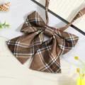 Brown plaid JK bowtie ribbon for women Japanese sailor uniform shirt collar accessory - Palm Plaid Bow Tie