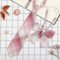 Set cravatta e cravattino a quadri stile giapponese JK, accessorio rosa e blu per ragazze. - JK031 Cappuccetto Rosso