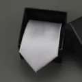 Grey striped necktie in black gift box, classic business formal suit accessory variant. - 8cm Light Gray Fine Grain Manual