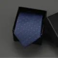 Business dark blue striped tie with black gift box for men formal suit wedding wear. - 8cm A018 Manual