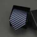 Classic navy blue striped necktie packed in elegant black gift box for men business suit. - 8cm W2 Manual
