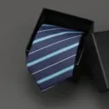 Classic blue striped necktie with black gift box for business formal suit wear variant. - 8cm Versatile Blue Stripe Manual