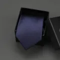 Classic solid navy blue formal business tie presented in an elegant black gift box. - 8cm Navy Blue Smooth Manual