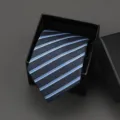 Classic blue and black striped necktie with a black gift box for men business wear. - 8cm W15 Manual