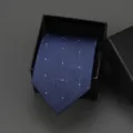 Blue business necktie with geometric texture and elegant gift box for men and formal wear SKU. - 8cm Wave White Dot Manual