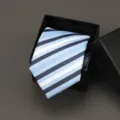 Blue Striped Business Necktie in Elegant Black Gift Box for Men Formal Suit Wear - 8cm Cool Blue Stripe Manual