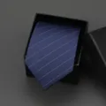 Classic dark blue striped necktie with elegant gift box for men formal business wear. - 8cm Elegant Blue Stripe Manual