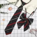 Set cravatta e farfallino nero in stile accademico giapponese per uniforme scolastica JK. - Piccola Corona Doppia Striscia Blu Scuro