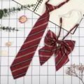 Set cravatta e cravattino stile uniforme scolastica giapponese JK, righe rosso vino accessori. - Striscia Oro Blu Marino Rossa