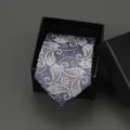 Navy blue paisley necktie, classic floral pattern silk tie in a black gift box, formal wear. - 8cm Camel Paisley Zipper