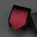 Classic burgundy striped necktie packaged in an elegant black gift box for formal wear. - 8cm Deep Wine Red Dark Pattern Zipper