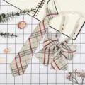 Set cravatta e fiocco a quadri stile JK beige classico accessorio da studente alla moda - A Quadri Champagne