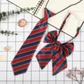 Set cravatta e farfallino JK giapponese, righe rosso e blu scuro, stile accademico. - Striscia Rosso Tibetano