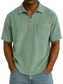 Chemise polo zippee a manches courtes en velours cotele vert pour homme decontracte. - S / Vert